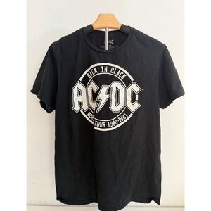 AC/DC Back In Black World Tour 1980-1981 Graphic T-Shirt Mens Medium Black Tee